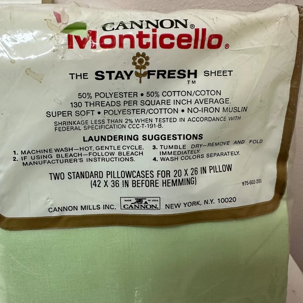 Vintage Cannon Monticello Queen Fitted Sheet & Pillowcases Montauk Stripe Green